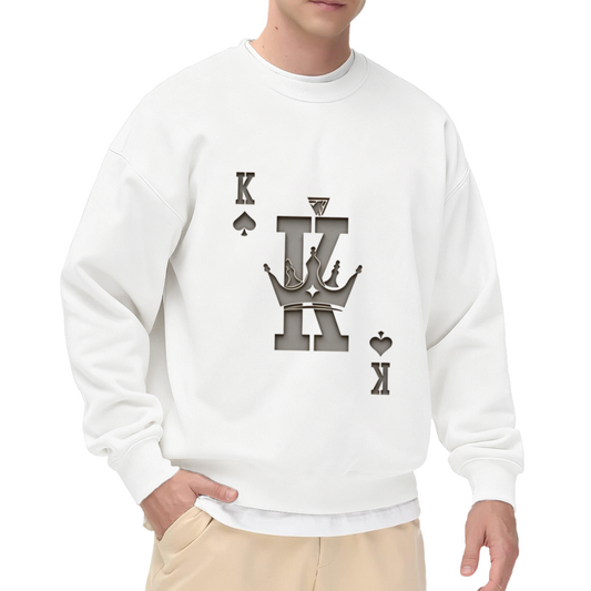 3D Embossed King Of Spades White Crewneck Sweatshirt