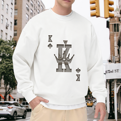 3D Embossed King Of Spades White Crewneck Sweatshirt