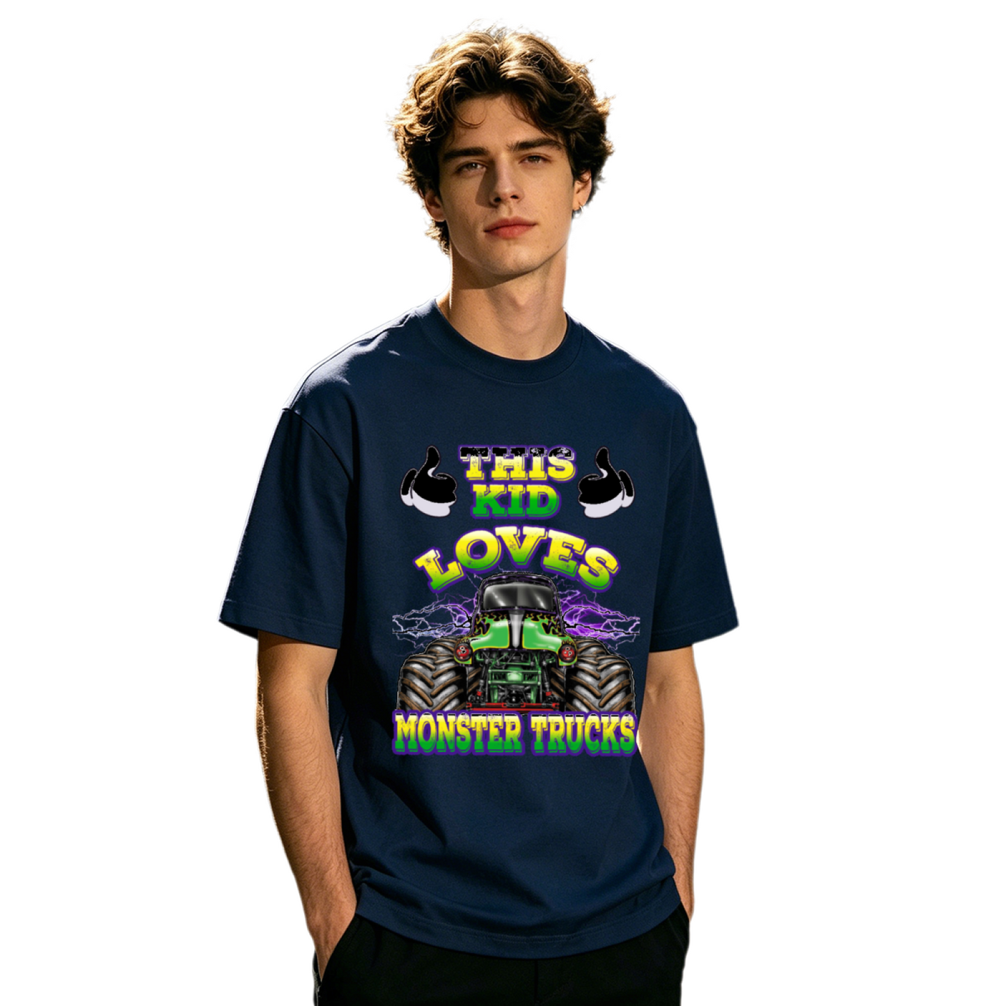 This Kid Loves Monster Trucks Retro Racing Graphic T-Shirt