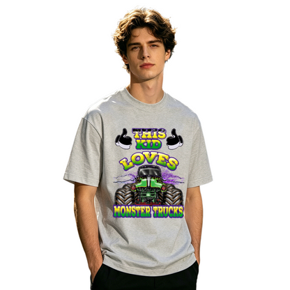 This Kid Loves Monster Trucks Retro Racing Graphic T-Shirt