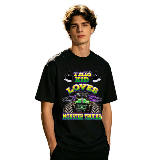 This Kid Loves Monster Trucks Retro Racing Graphic T-Shirt