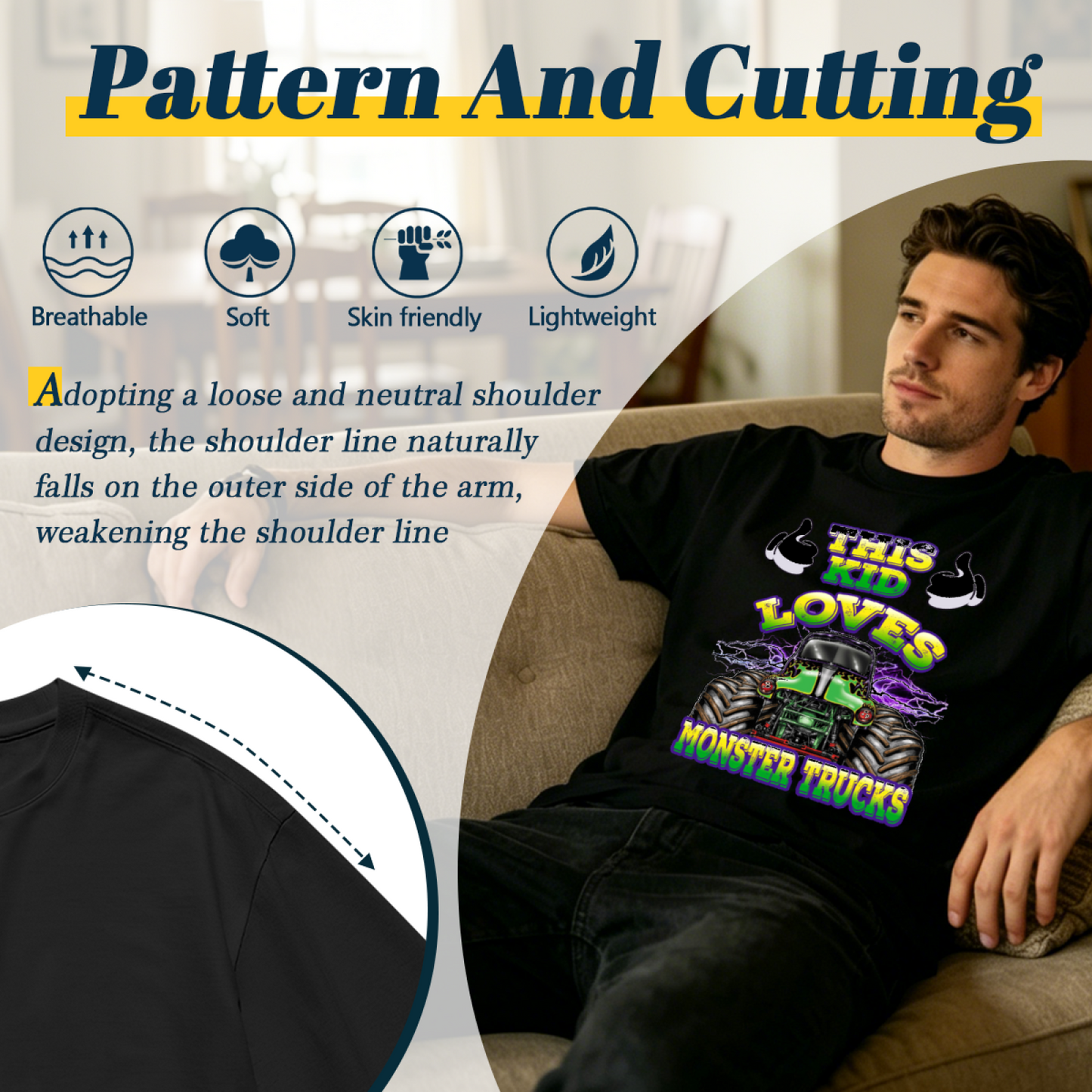 This Kid Loves Monster Trucks Retro Racing Graphic T-Shirt