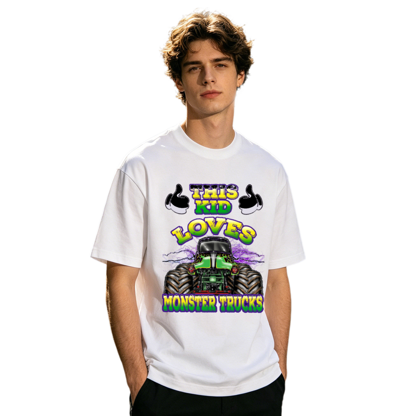 This Kid Loves Monster Trucks Retro Racing Graphic T-Shirt