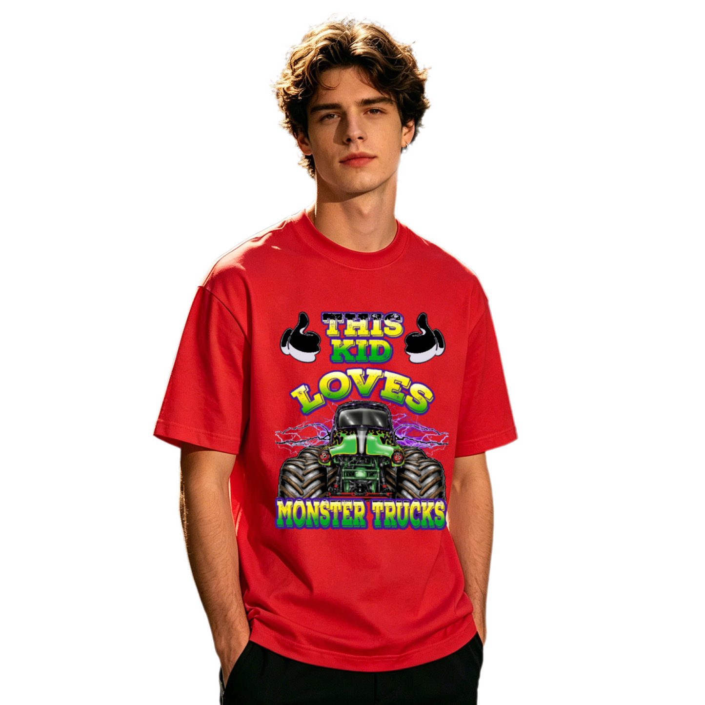 This Kid Loves Monster Trucks Retro Racing Graphic T-Shirt