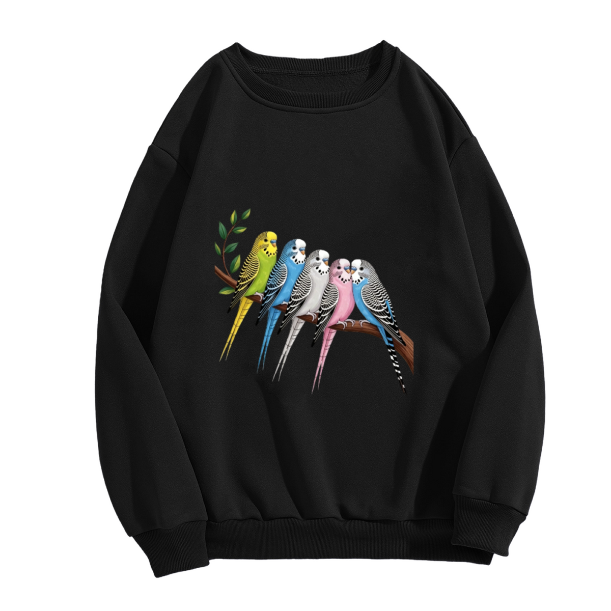 Colorful Budgie Parrot Bird Art Casual Crewneck Sweatshirt