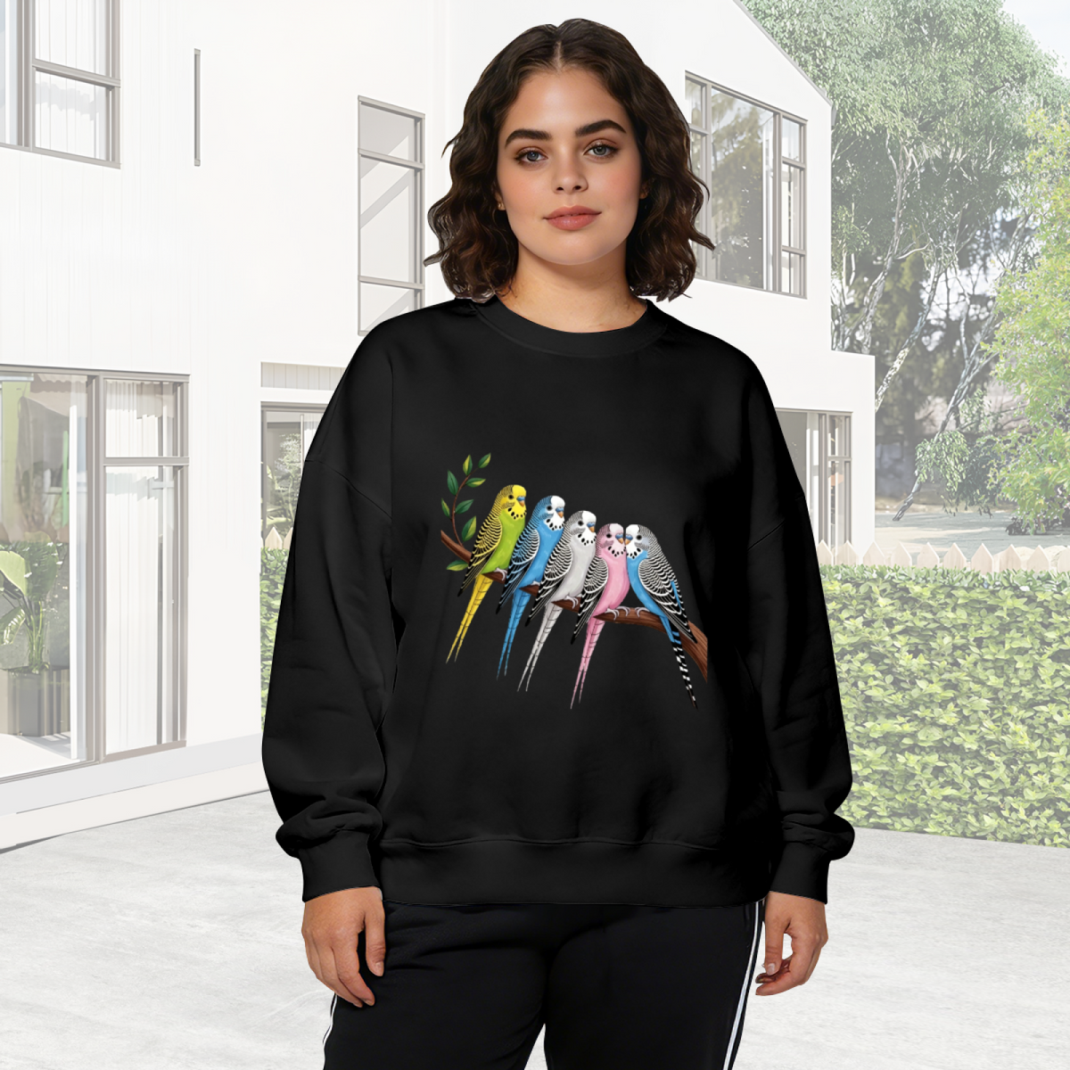 Colorful Budgie Parrot Bird Art Casual Crewneck Sweatshirt