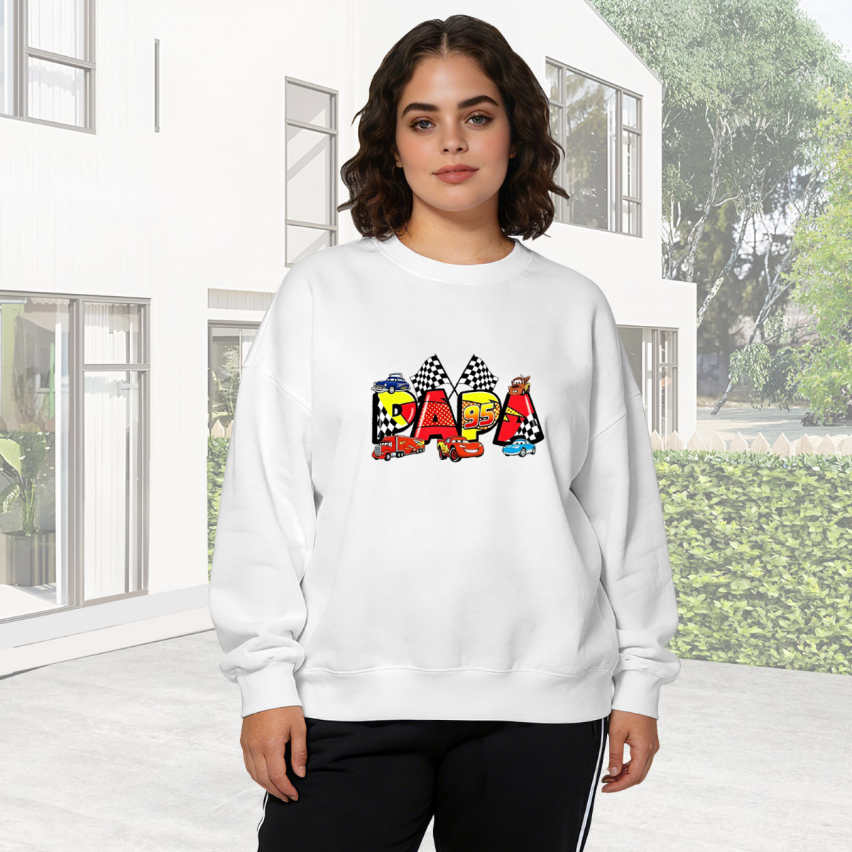 Racing Theme PAPA Letter Graphic Crewneck Sweatshirt