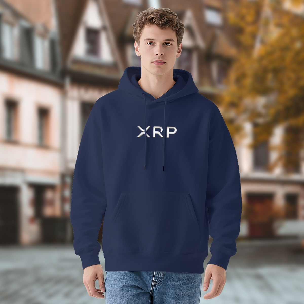 Clean XRP Crypto Logo Navy Hoodie, Comfort Minimal Investor Daily Hoodie