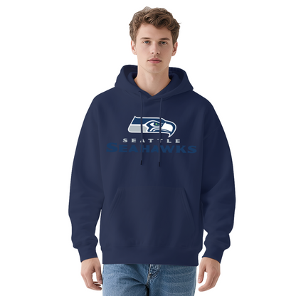 Seattle Seahawks Sport Logo Black Hoodie, Men Athletic Warm Casual Hooded Sweatshirt