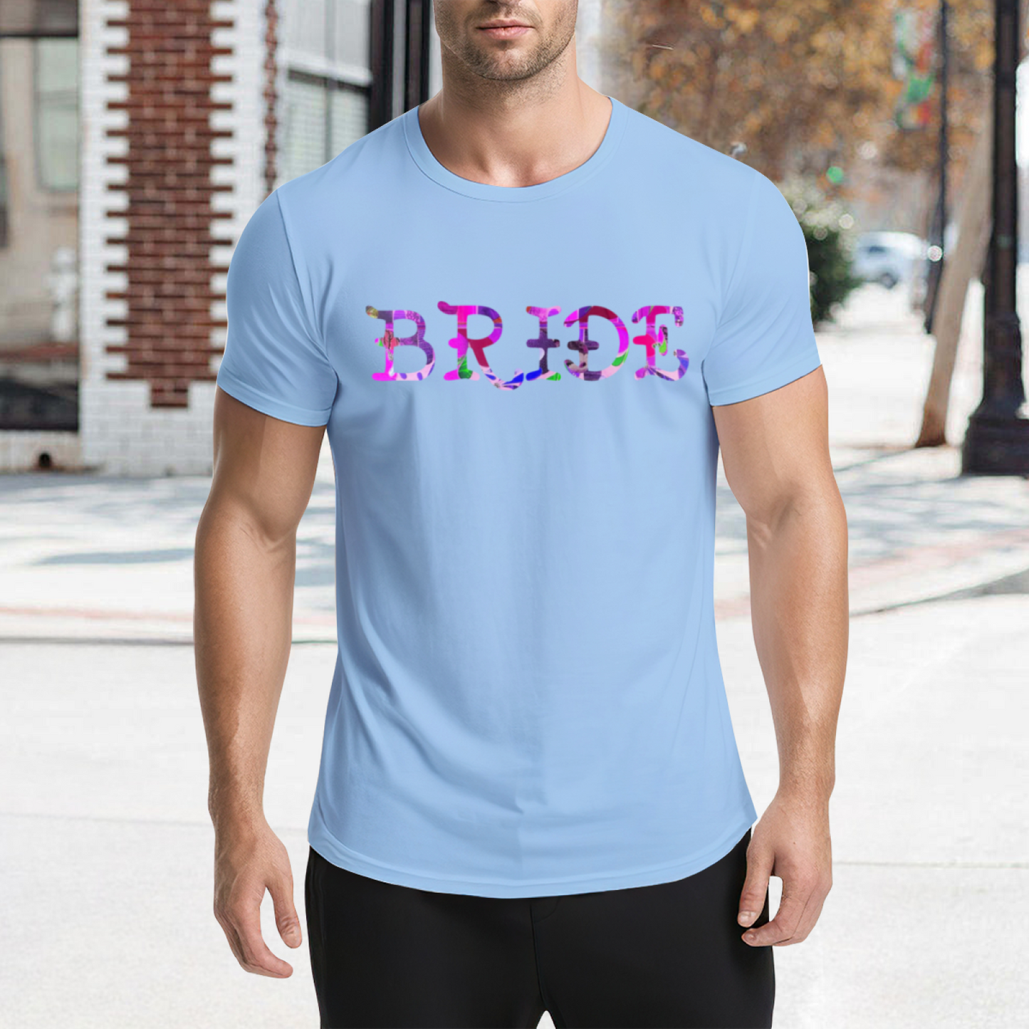 Floral Pattern BRIDE Bridal Light Blue Wedding Tee