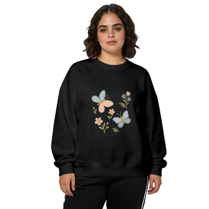 Soft Embroidery?Style Butterfly & Wildflower Crewneck Sweatshirt