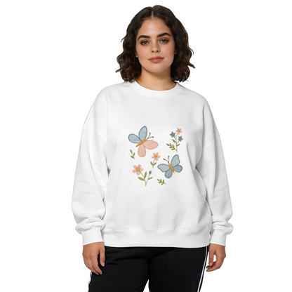Soft Embroidery?Style Butterfly & Wildflower Crewneck Sweatshirt