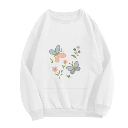 Soft Embroidery?Style Butterfly & Wildflower Crewneck Sweatshirt