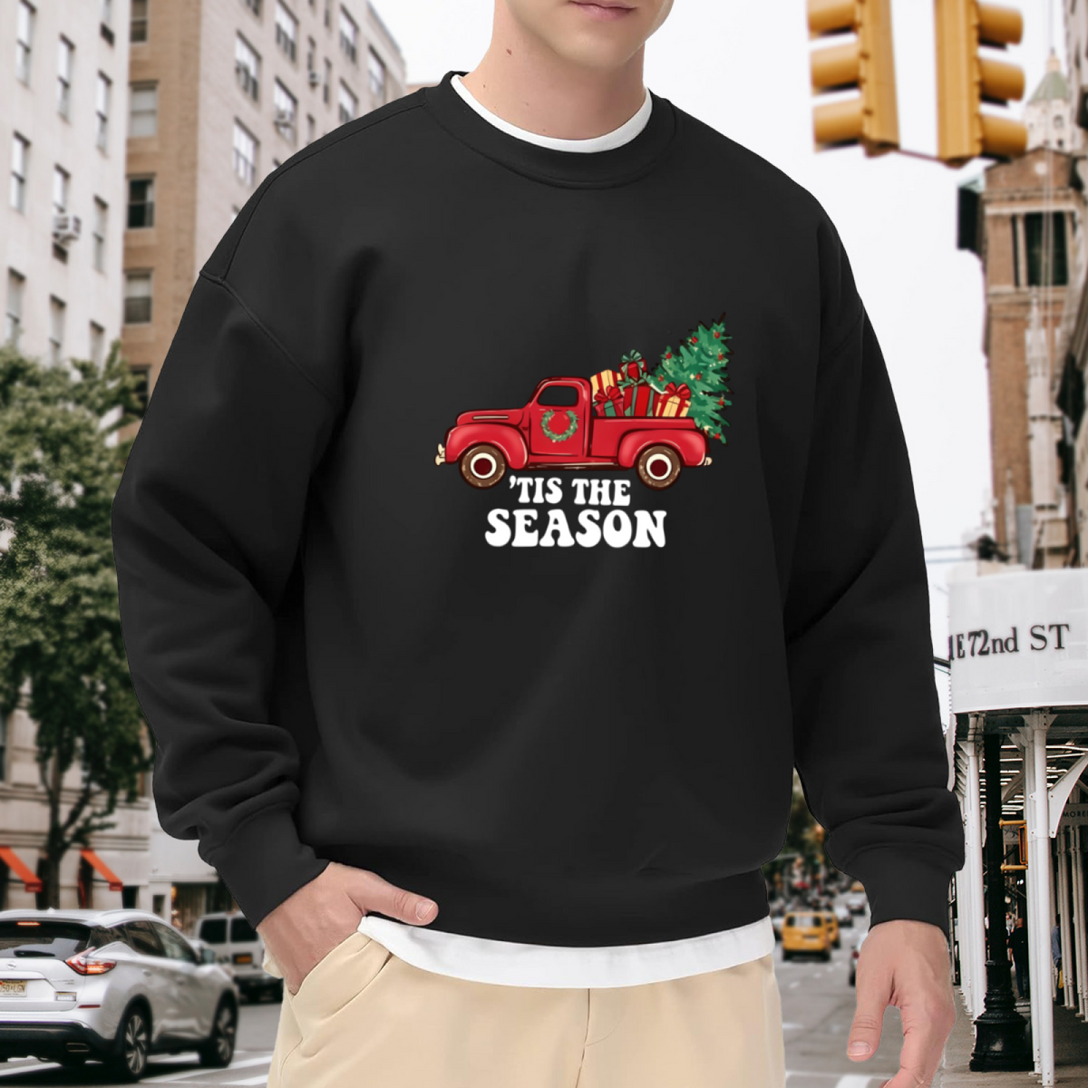 Vintage Red Truck Xmas Season Graphic Sweatshirt