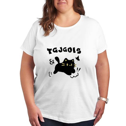 Playful Floppy Black Cat Chasing Butterfly Cute Cartoon Graphic Tee