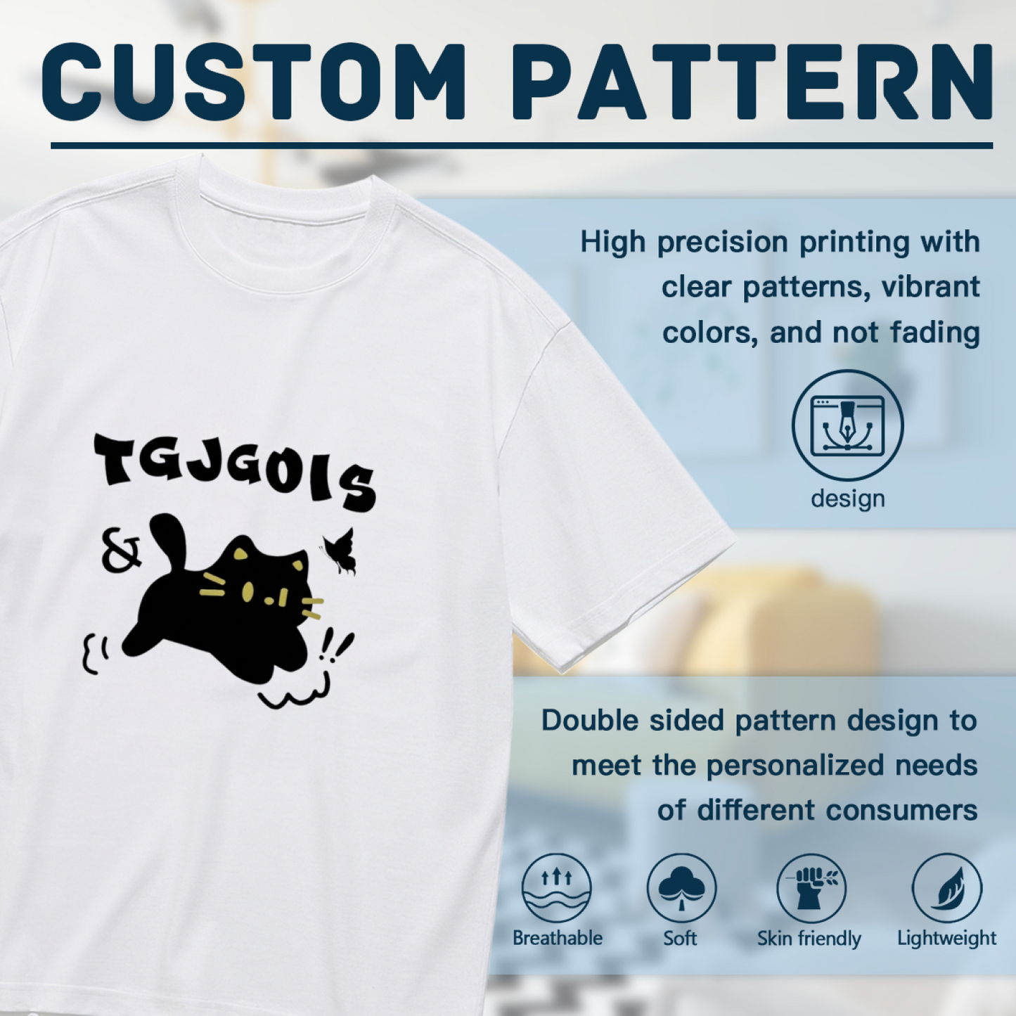 Playful Floppy Black Cat Chasing Butterfly Cute Cartoon Graphic Tee