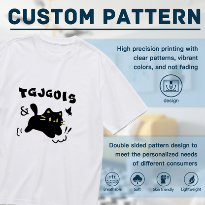 Playful Floppy Black Cat Chasing Butterfly Cute Cartoon Graphic Tee