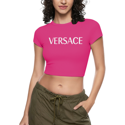 Classic Versace Bold Letter Red Crop Top ¨C Luxury Minimal Slim Fit Tee
