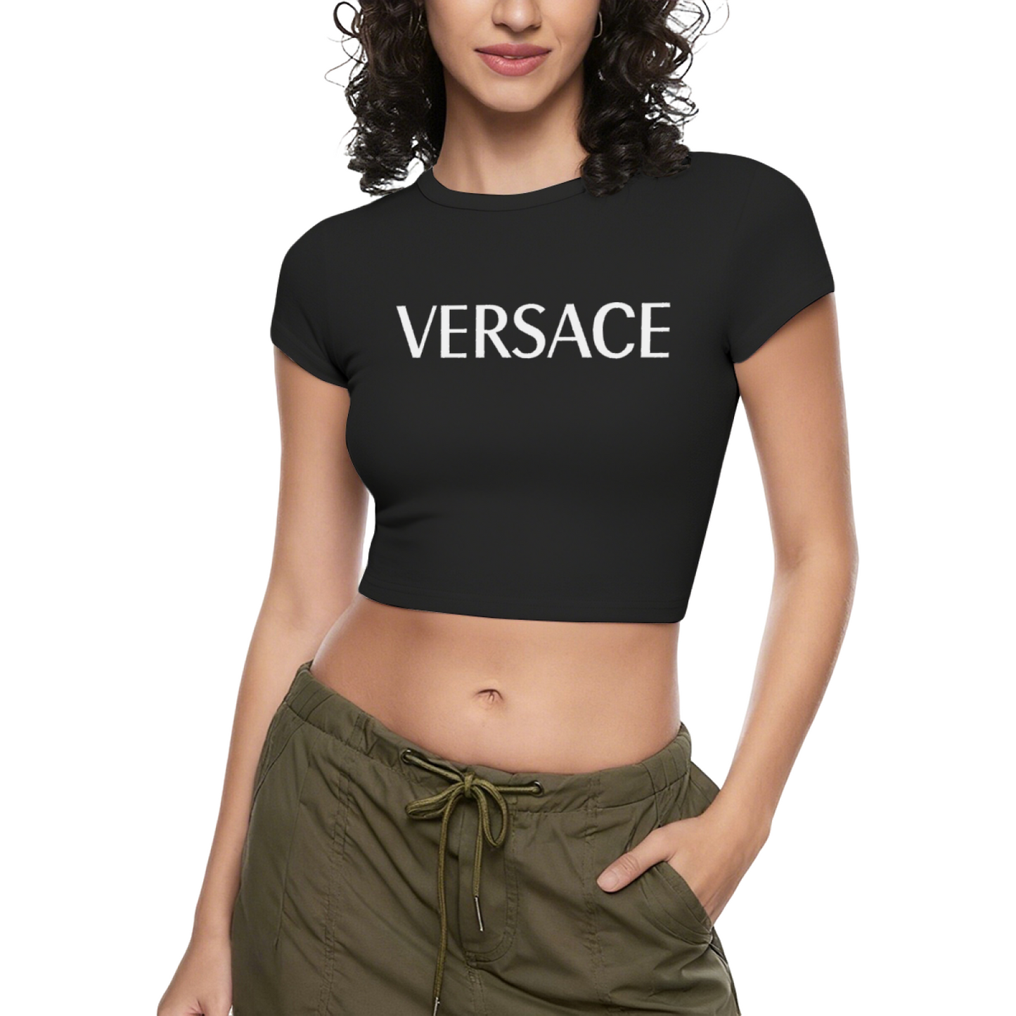 Classic Versace Bold Letter Red Crop Top ¨C Luxury Minimal Slim Fit Tee