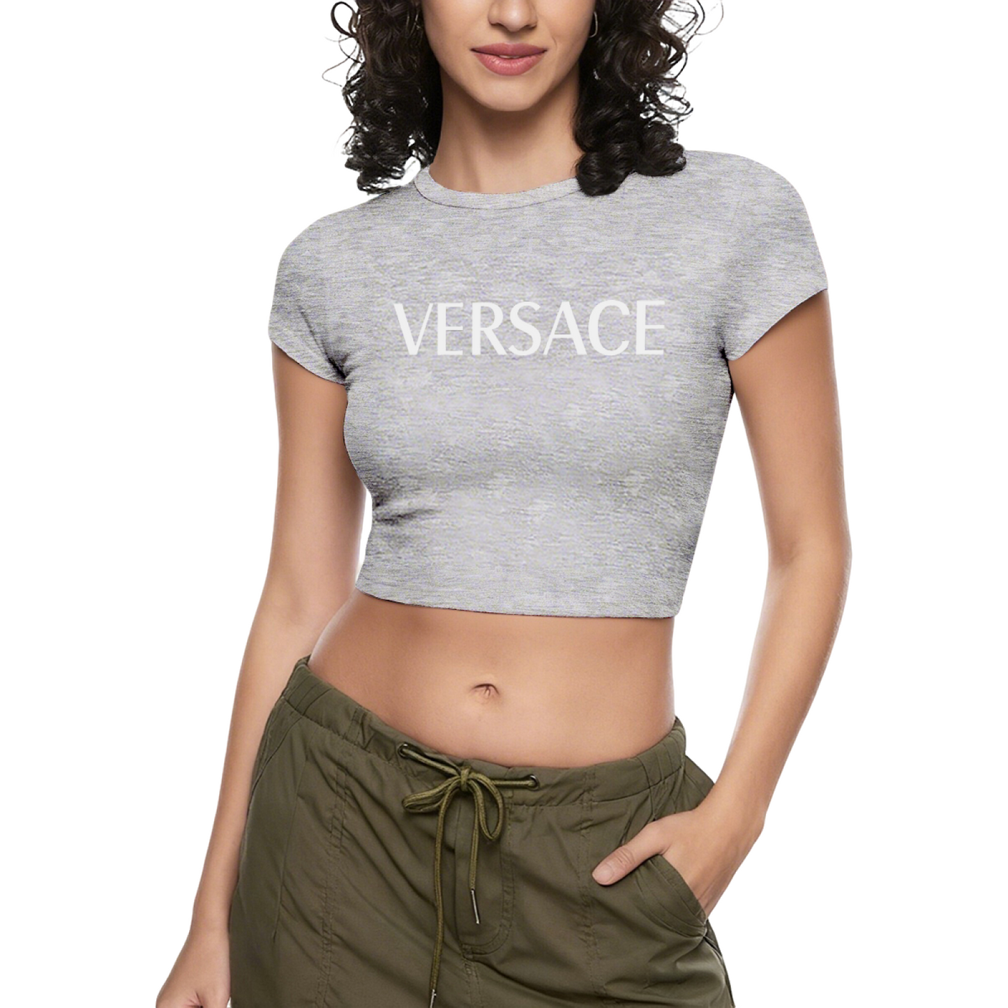 Classic Versace Bold Letter Red Crop Top ¨C Luxury Minimal Slim Fit Tee