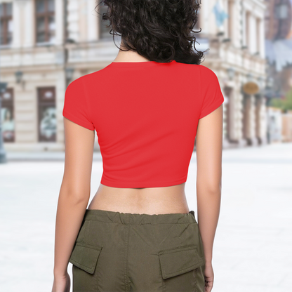 Classic Versace Bold Letter Red Crop Top ¨C Luxury Minimal Slim Fit Tee
