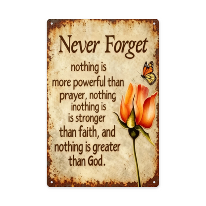 Faith & Prayer Rose Butterfly Inspirational Metal Sign