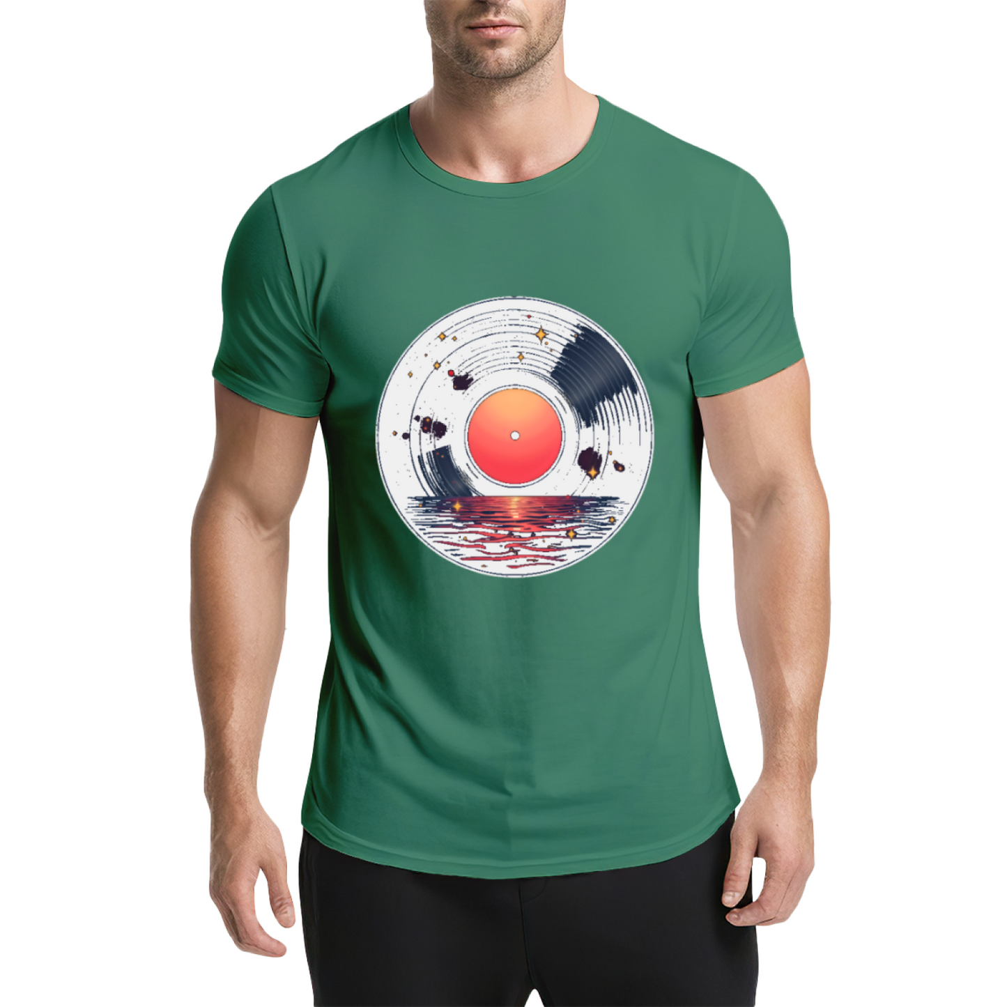 Sunset Lake Vinyl Record Art T-Shirt