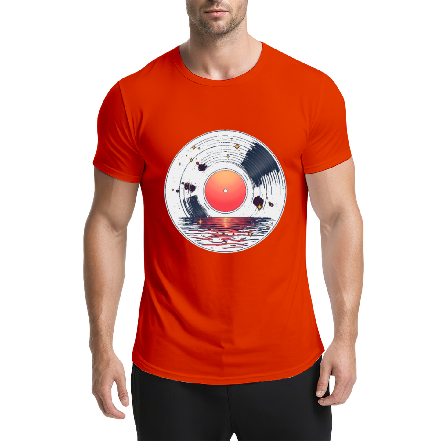 Sunset Lake Vinyl Record Art T-Shirt