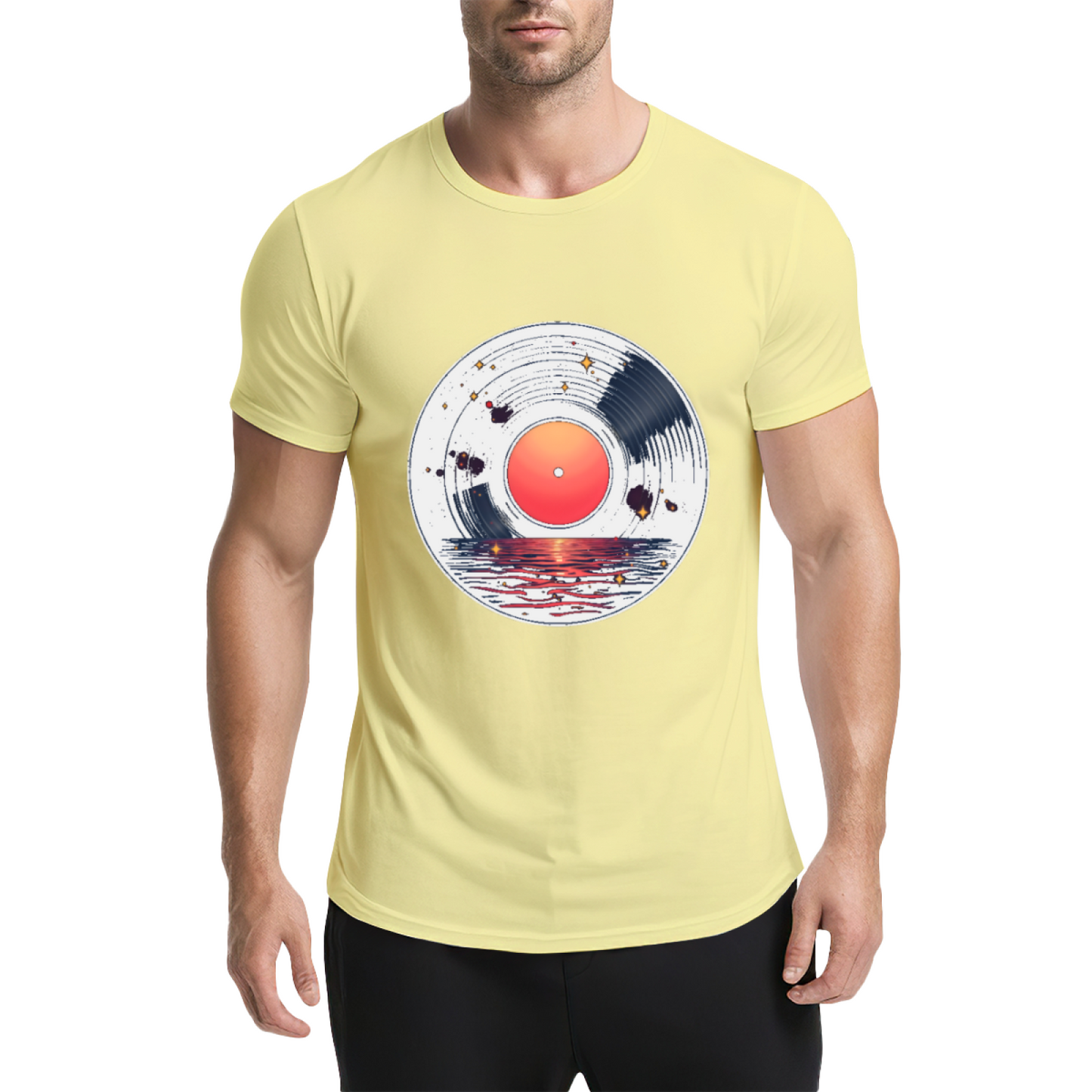 Sunset Lake Vinyl Record Art T-Shirt