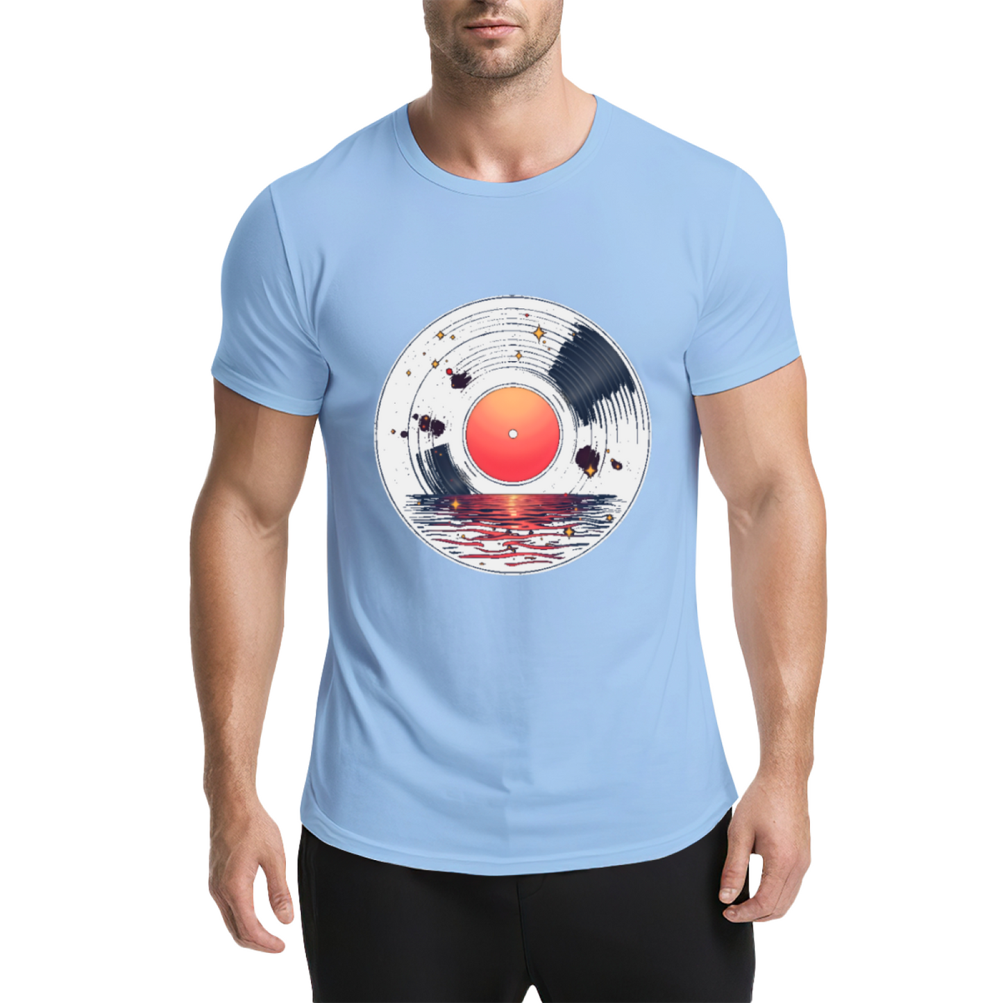 Sunset Lake Vinyl Record Art T-Shirt