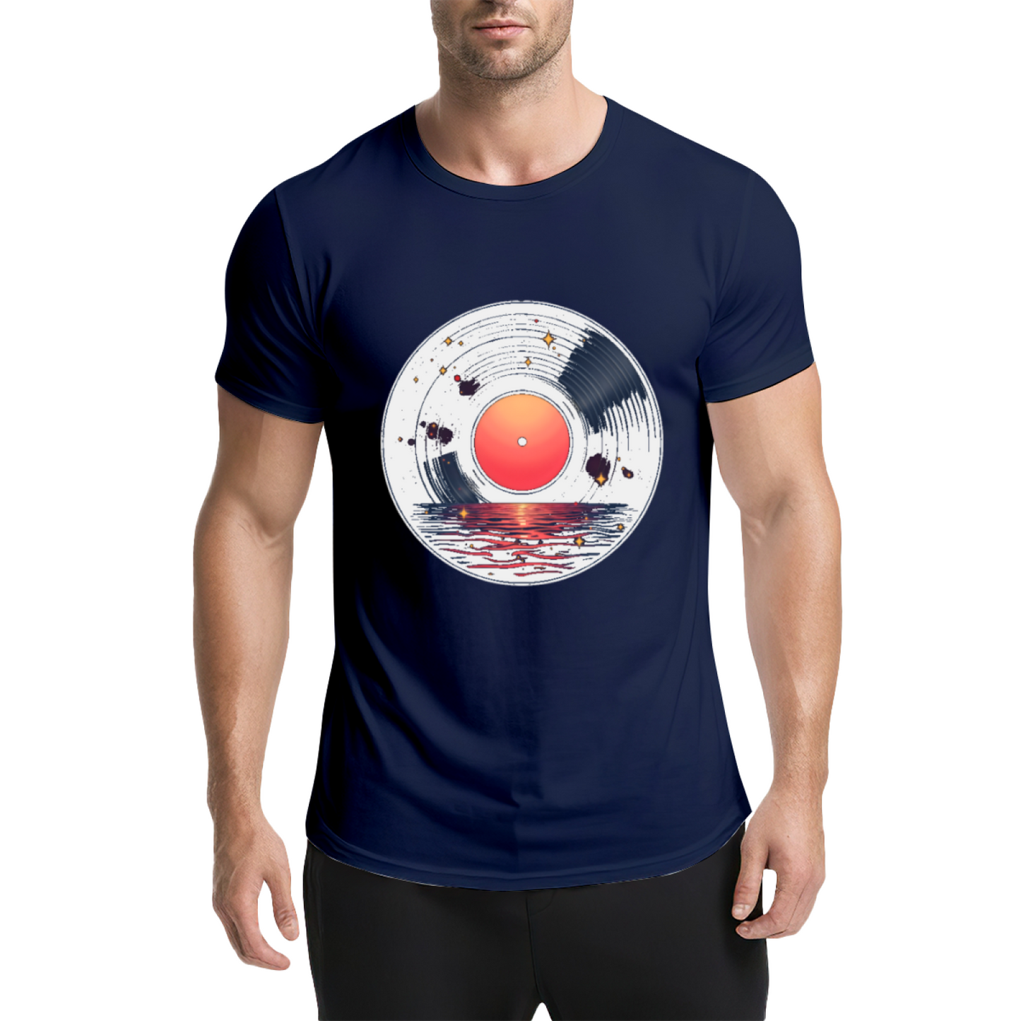 Sunset Lake Vinyl Record Art T-Shirt