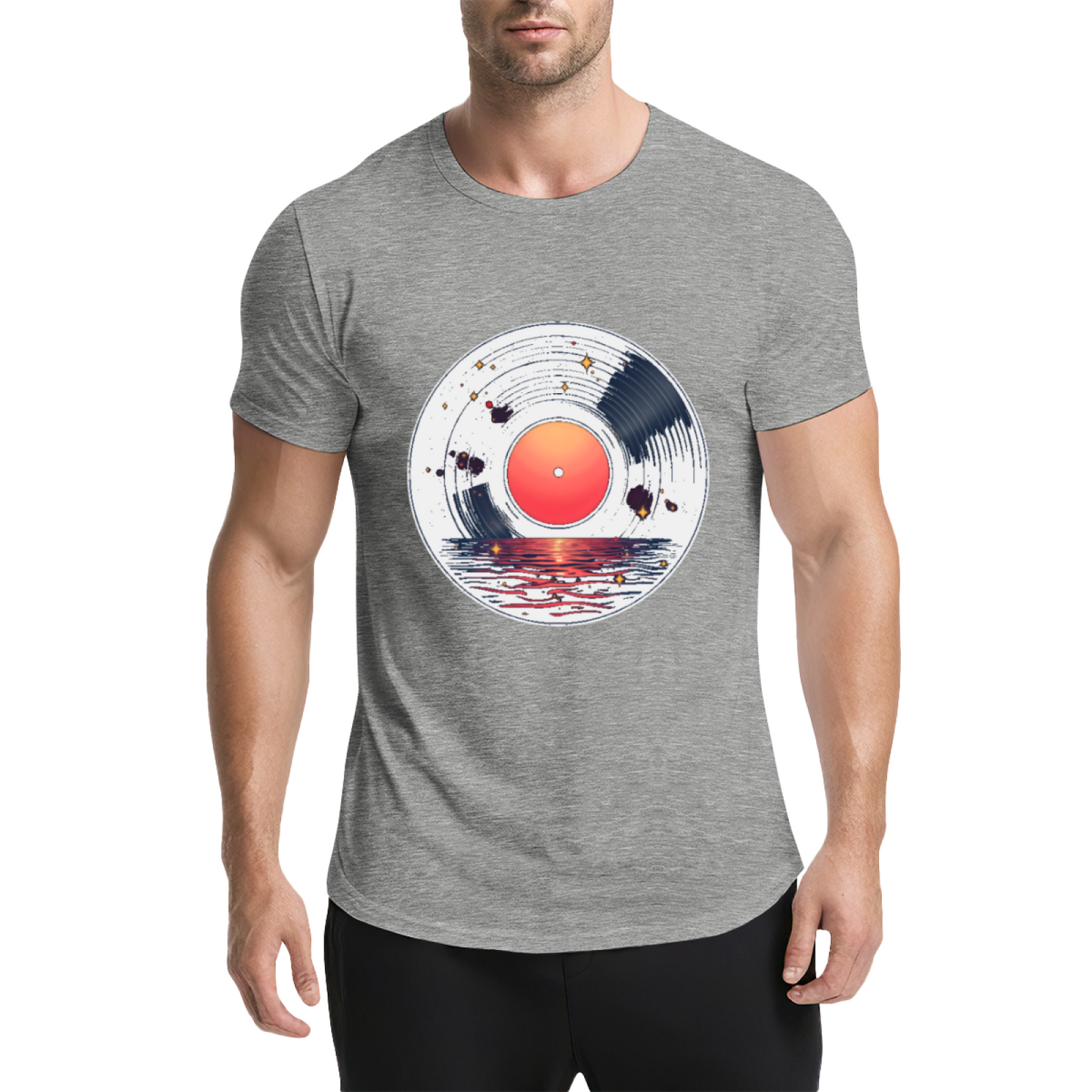 Sunset Lake Vinyl Record Art T-Shirt