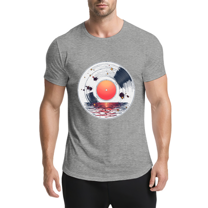 Sunset Lake Vinyl Record Art T-Shirt