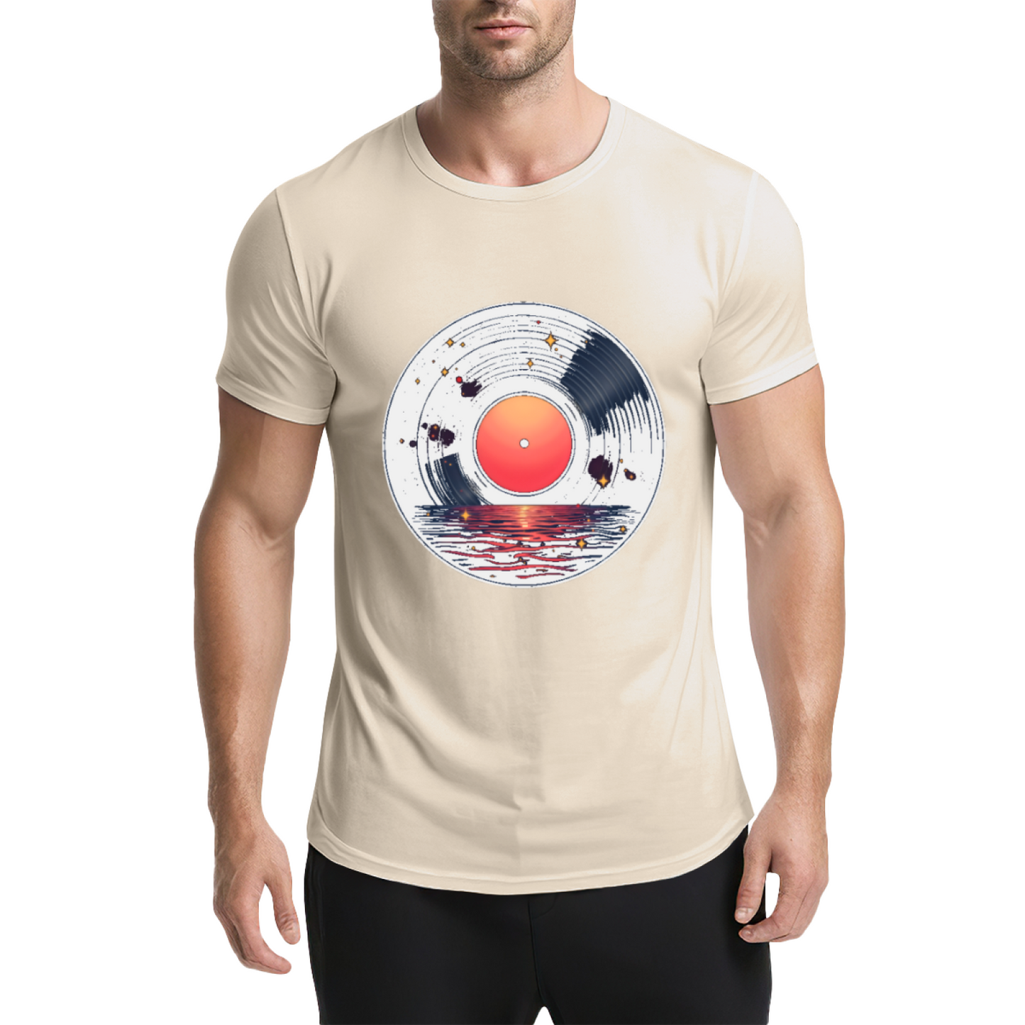 Sunset Lake Vinyl Record Art T-Shirt
