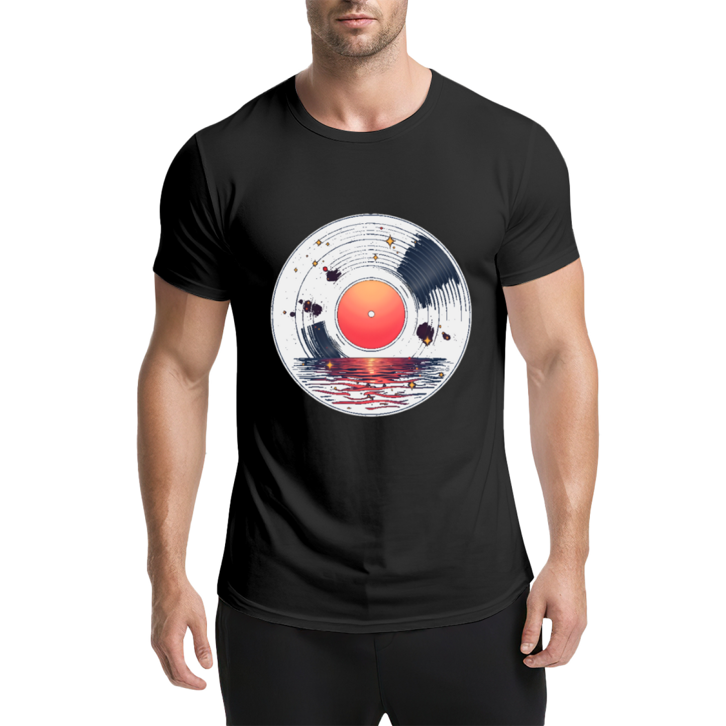 Sunset Lake Vinyl Record Art T-Shirt