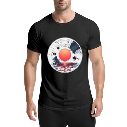 Sunset Lake Vinyl Record Art T-Shirt