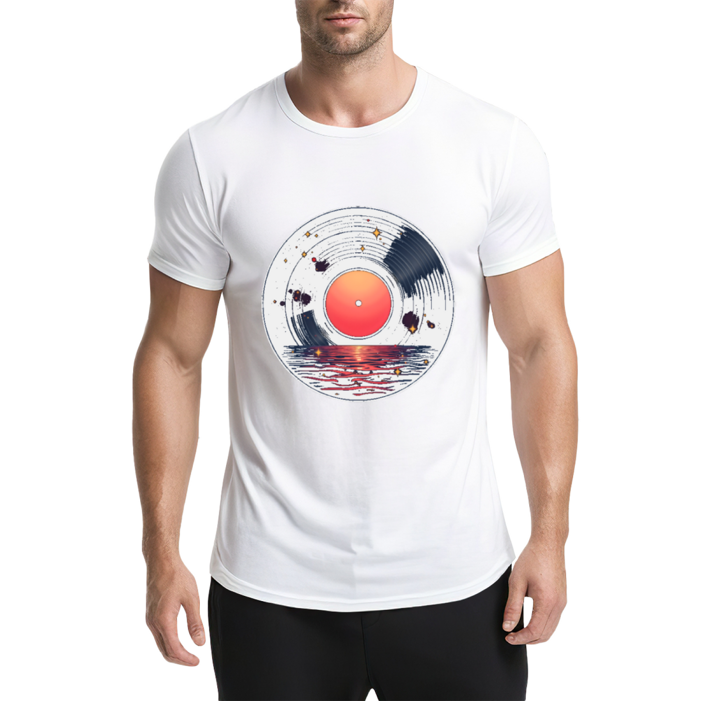 Sunset Lake Vinyl Record Art T-Shirt