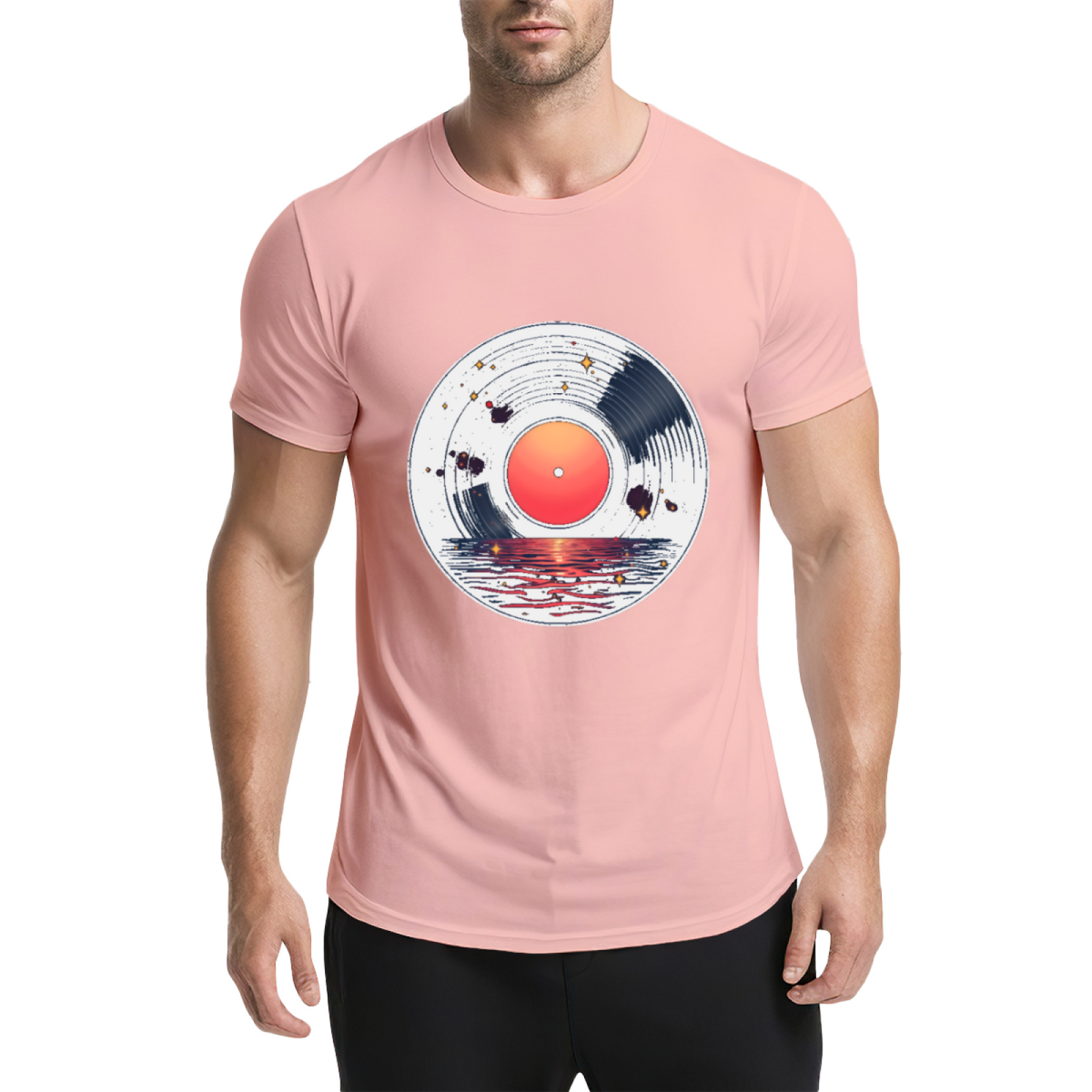 Sunset Lake Vinyl Record Art T-Shirt