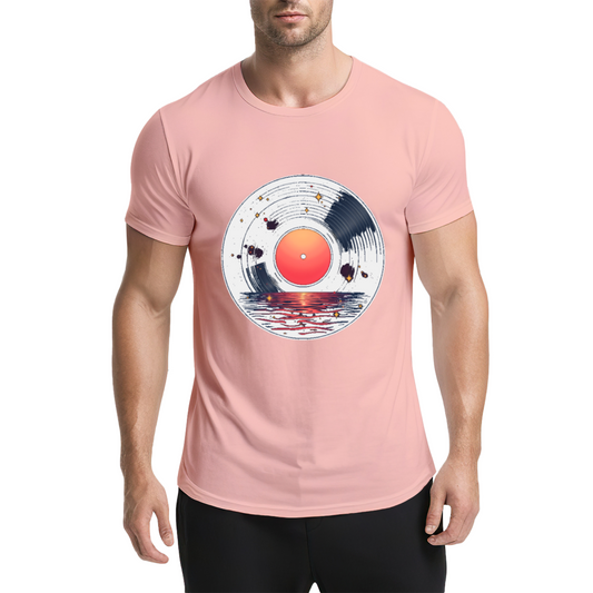 Sunset Lake Vinyl Record Art T-Shirt