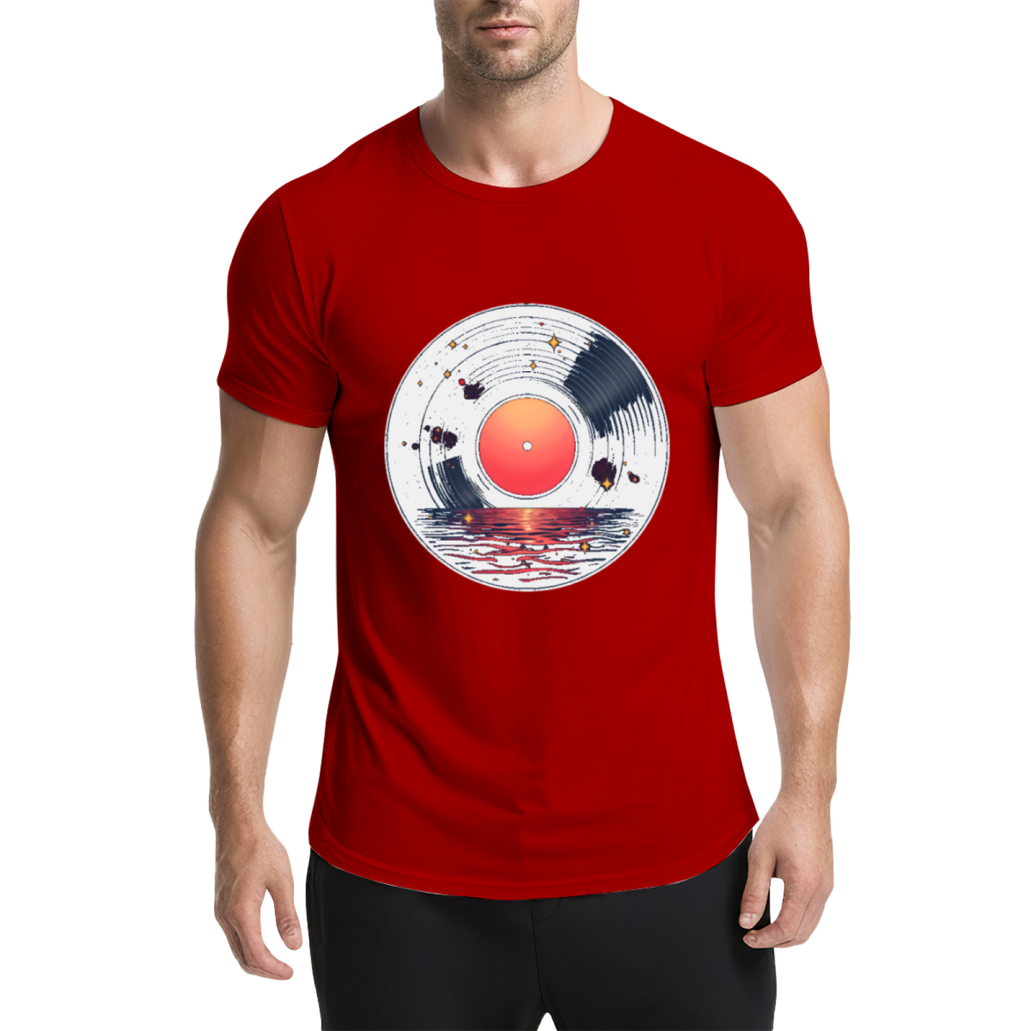 Sunset Lake Vinyl Record Art T-Shirt