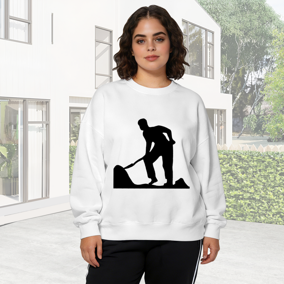 Stone Mason Worker Silhouette Art Crewneck Sweatshirt