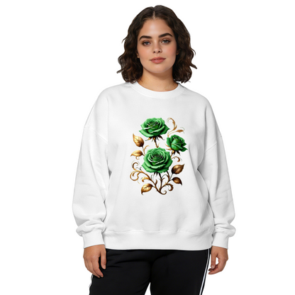 Gilded Green Rose Art Pattern Casual Crewneck Sweatshirt