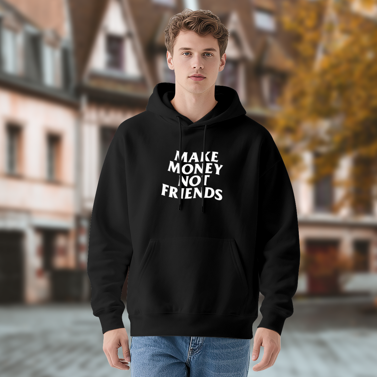 Make Money No Friends Bold Slogan Black Hoodie