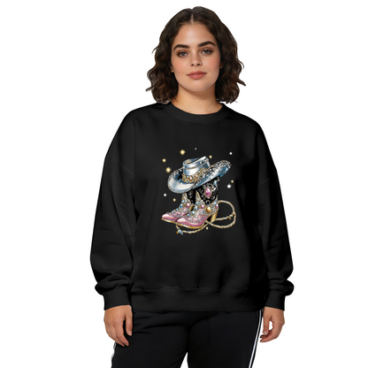 Sparkly Rhinestone Cowboy Boot And Hat Crewneck Sweatshirt