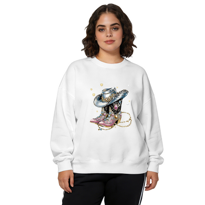 Sparkly Rhinestone Cowboy Boot And Hat Crewneck Sweatshirt