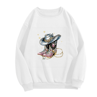 Sparkly Rhinestone Cowboy Boot And Hat Crewneck Sweatshirt