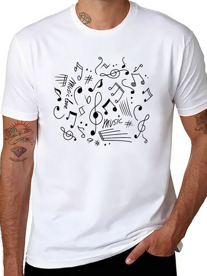 Music Notes Graphic Print Crew Neck T-Shirt