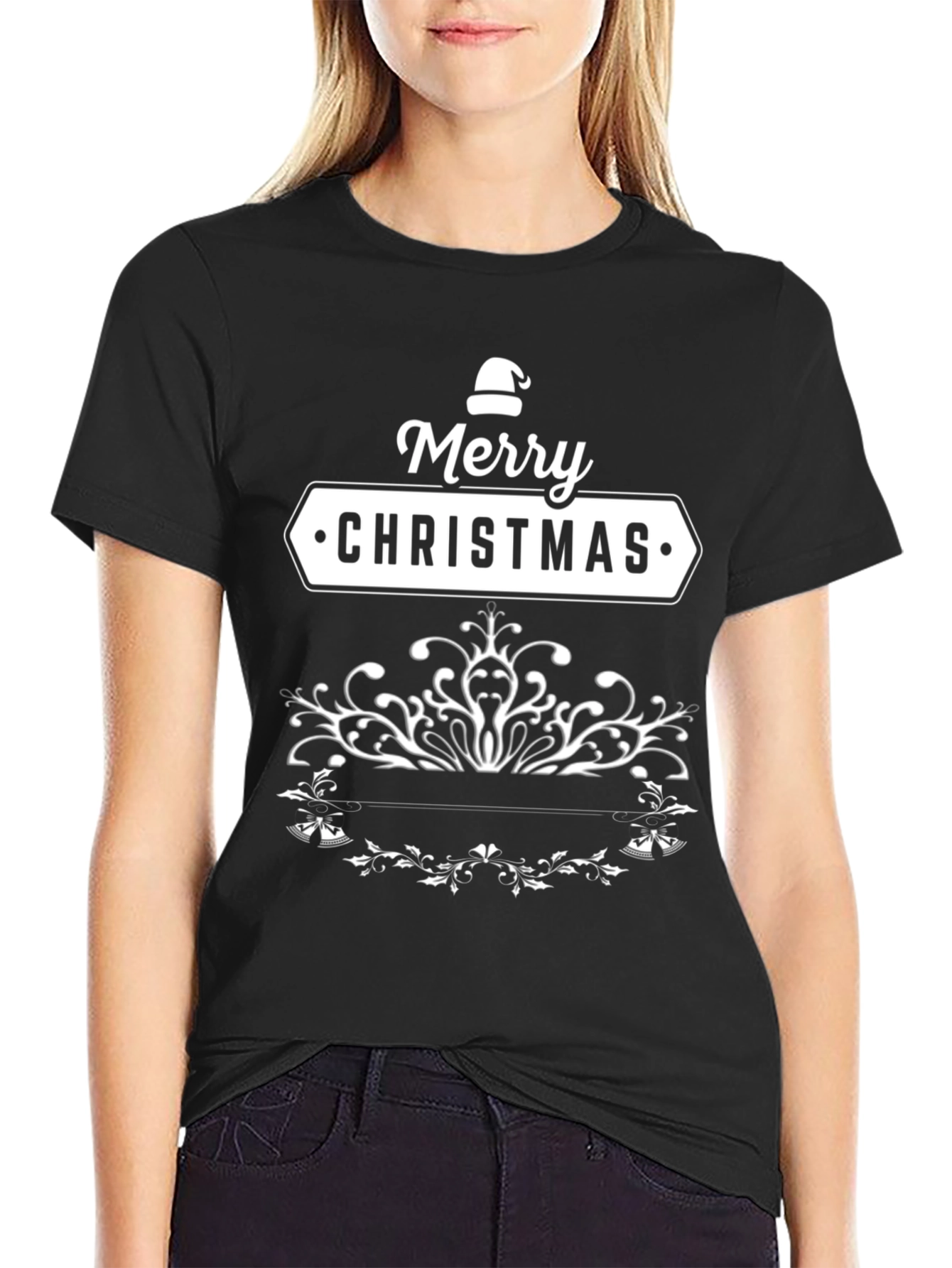 Merry Christmas Black T-Shirt Holiday Tee