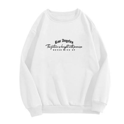Los Angeles Never Give Up Gothic Script White Crewneck Sweatshirt