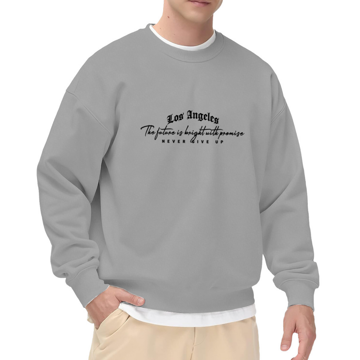 Los Angeles Never Give Up Gothic Script White Crewneck Sweatshirt
